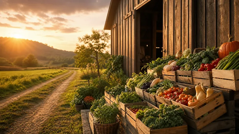Farm stand with crates of produce beside a barn, How to Start a Farm Stand or Egg, Dairy and Poultry Farm in Maine